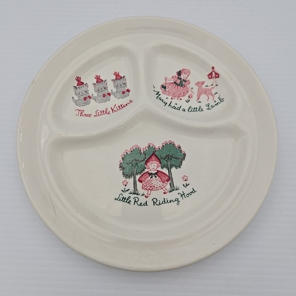 1945 -Little Kittens Mary/Lamp Red Riding Hood Walker China Divided Childs Plate